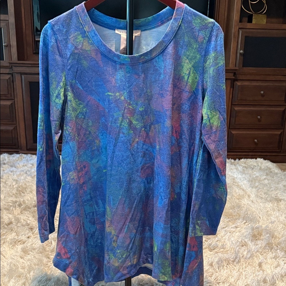 Philosophy Blue and Green Abstract Women's Blouse
